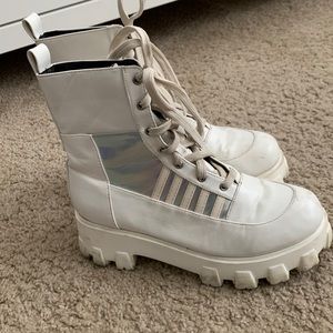 Holographic White Platform Boots
